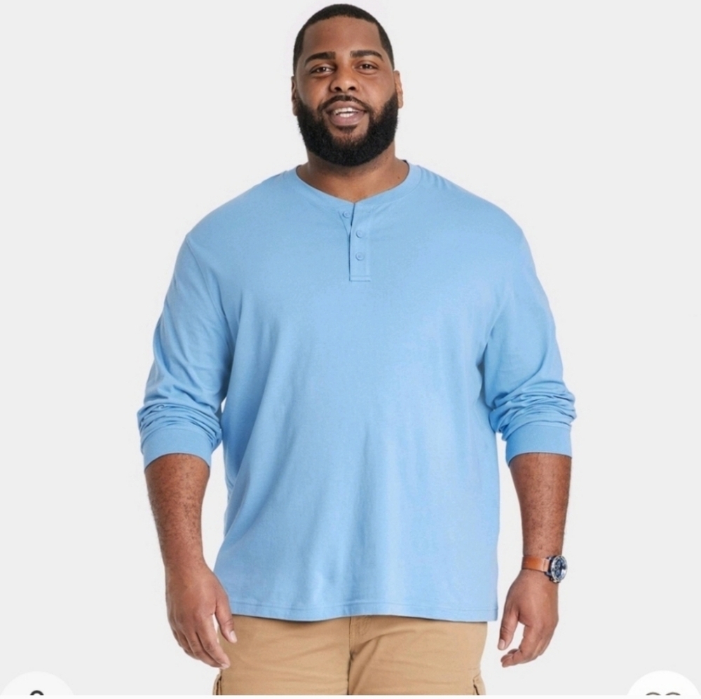 2 Men's Big & Tall Long Sleeve Henley T-Shirt - Goodfellow & Co Blue 4XLT